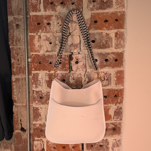 Ahdorned White Perforated Neoprene Hobo Bag Black & White Zebra Strap - Picture 2 of 6